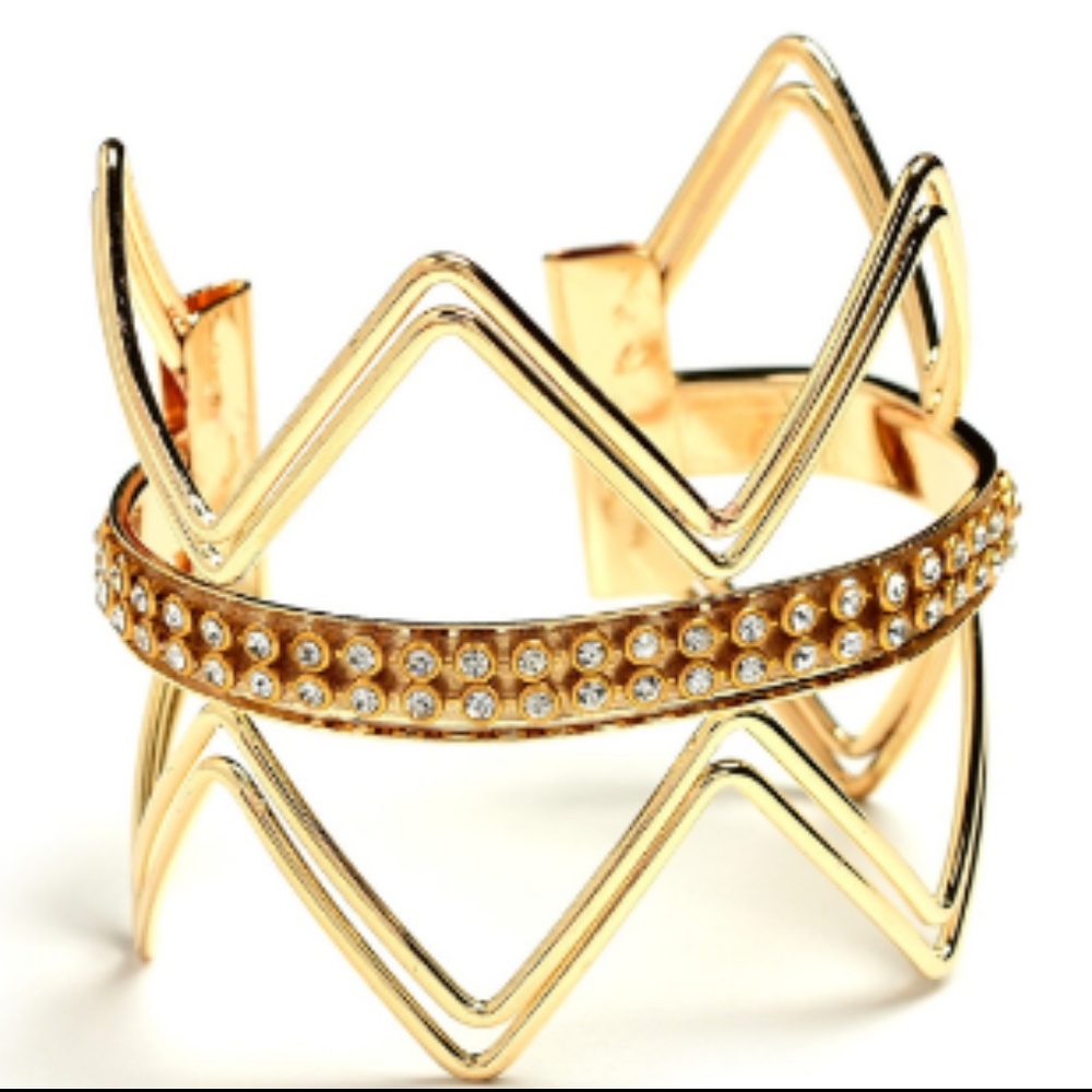 ONE LEFT! Gold & Gemstone Geometric Cuff Bracelet - Picture 2 of 2